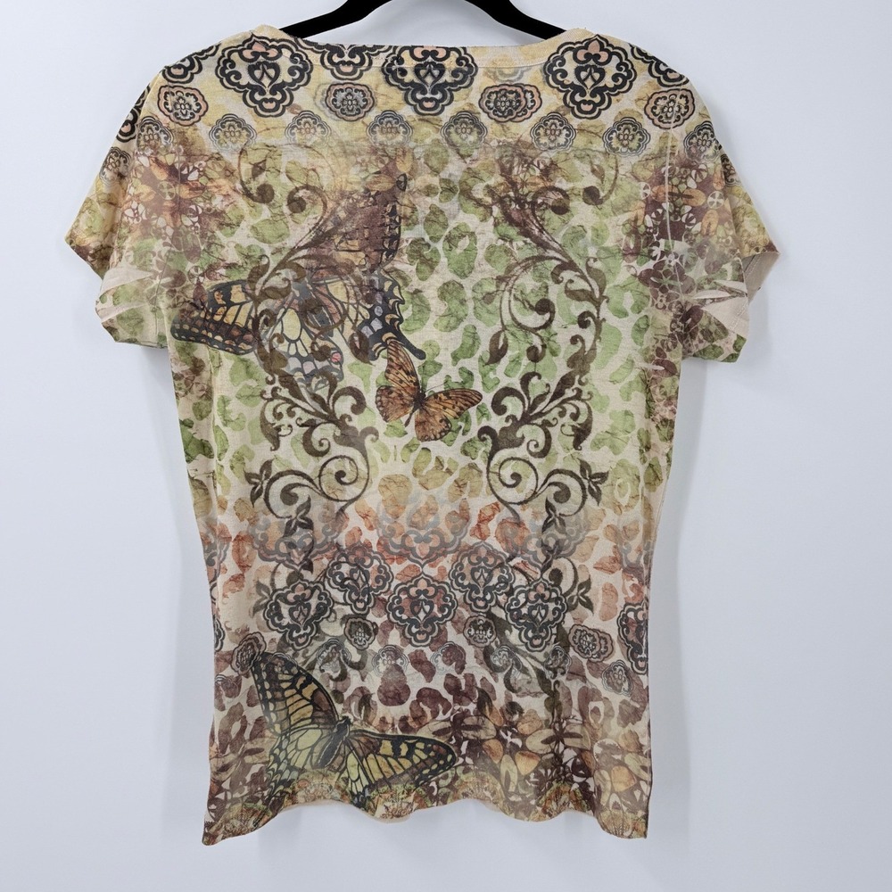 Vtg y2k‎ Butterfly Rhinestone Short Sleeve Top womens sz L Fairy Grunge Indie - Picture 2 of 9